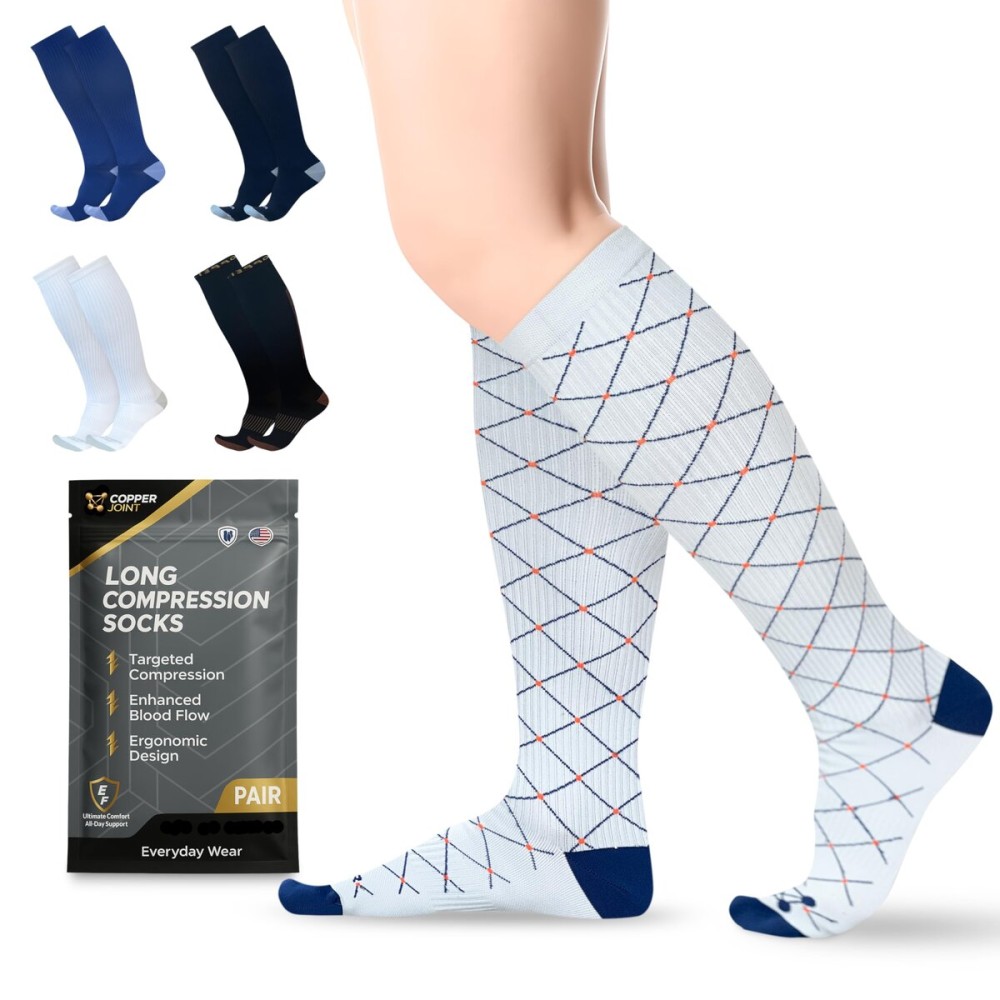 Copper Compression Socks for Men & Women (15-20 mmHg) - Knee High Support Stockings for Nurses, Travel, Pregnancy, Running, Flight & Everyday Wear - Pinst - Medium 1 Pair