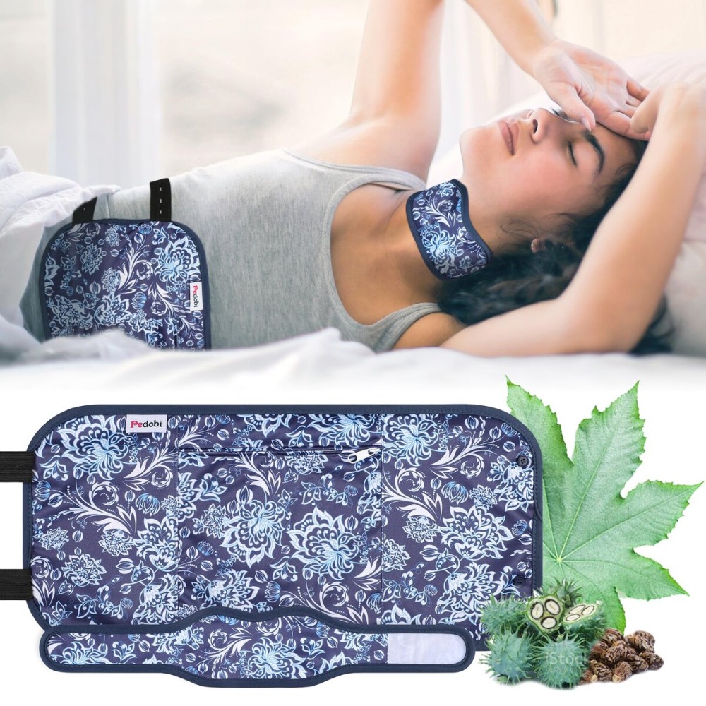 Pedobi Reusable Castor Oil Pack Wrap for Liver Detox, Castor Oil Wrap for Stomach Less Mess, Elastic Strap Bamboo Cotton Machine Washable Anti Oil Leak 2pcs, Blue and White