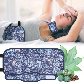 Pedobi Reusable Castor Oil Pack Wrap for Liver Detox, Castor Oil Wrap for Stomach Less Mess, Elastic Strap Bamboo Cotton Machine Washable Anti Oil Leak 2pcs, Blue and White