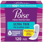 Poise Ultra Thin Incontinence Pads & Postpartum Pads for Bladder Leaks, 6 Drop Ultimate Absorbency, Long Length, 120 Count (3 Packs of 40), Packaging May Vary