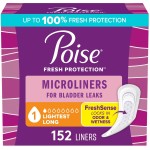Poise Daily Microliners, Incontinence Panty Liners for Bladder Leaks, 1 Drop Lightest Absorbency, Long Length, 152 Count of Pantiliners (4 Packs of 38)