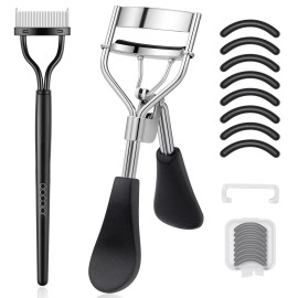 docolor Eyelash Curler with Eyelash Comb, Lash Curler with 8 Pcs Silicone Refill Pads Suitable for All Eye Shapes Curl up to one Day Easy to Operate No Pinching or Pulling Eyelash Eye Makeup Tool