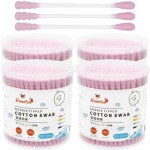 HOMEFOX Pink Cotton Swabs Spiral - 800 Count Organic Cotton Buds Double Side Tightly Wrapped Cotton Tips Paper Stick Soft Gentle Lint-Free Cruelty-Free, Round & Spiral (Pink)