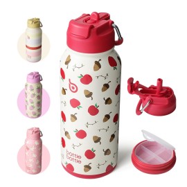 BOTTLE BOTTLE 32oz Insulated Water Bottle Stainless Steel Sport Water Bottle with Straw Dual-use Lid Design for Gym with Pill Box (Berry)