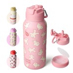 BOTTLE BOTTLE 32oz Insulated Water Bottle Stainless Steel Sport Water Bottle with Straw Dual-use Lid Design for Gym with Pill Box (Bear Cookies)