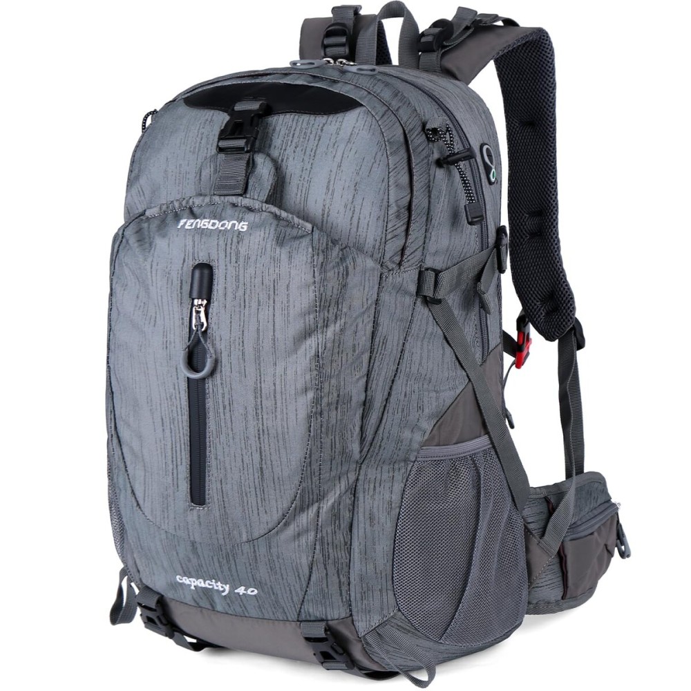 FENGDONG 40L Waterproof Lightweight Hiking,Camping,Travel Backpack for Men Women Gray