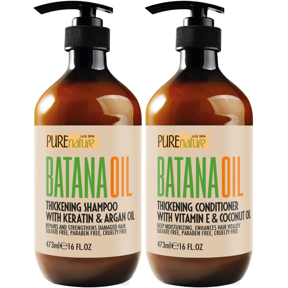 Batana Oil Shampoo and Conditioner Set - Thickening, Sulfate Free Formula for Women and Men - Volumizing, Moisturizing, Professional Salon Care Products for Fine, Thinning Hair - 16 Fl Oz (Pack of 2)