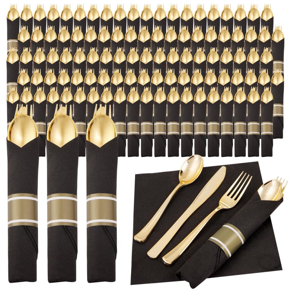 Supernal 120Pack Pre Rolled Silverware Set, Wrapped Disposable Silverware Set, Disposable Utensils Includes 120 Plastic Forks and Spoons, 120 Plastic Knives, 120 Napkins for Wedding, Birthday, Party