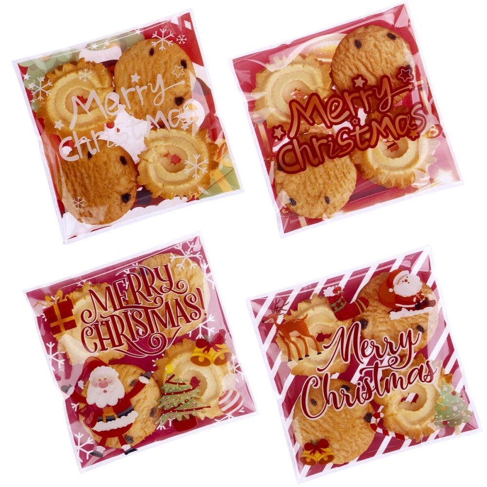 Efivs Arts Christmas Cellophane Bags Biscuit Roasting Treat Bags Individual Wrappers Self Adhesive OPP Cookie Bakery Present Gift DIY Candy Decorating Favor Bags (4x4 Inch, 200Pcs)