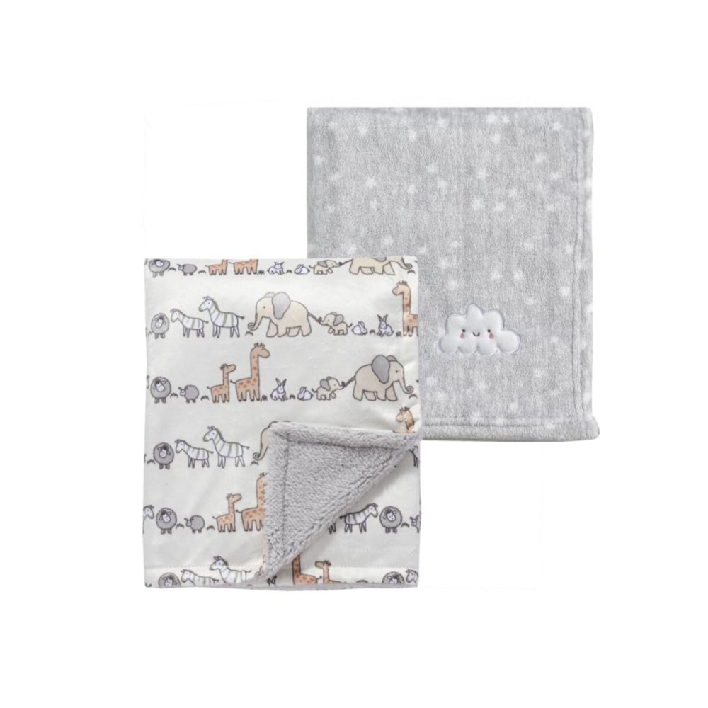 CREVENT 2Pcs 30\'\'X40\'\' Cute Cozy Fluffy Warm Baby Blankets for Infants Toddlers\' Bedding Crib Cot Stroller - Grey Cloud + Minky Animal