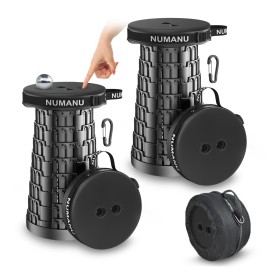 NUMANU 2PK 2025 Upgraded Padded Collapsible Stool, Max 620lb 18 Adjustable Portable Folding Stool for Adults, Retractable Foldable Telescopic Seat Camping Chair or Footrest (2PK Padded + Accessories)