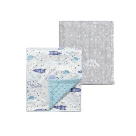 CREVENT 2Pcs 30\'\'X40\'\' Cute Cozy Fluffy Warm Baby Blankets for Infants Toddlers\' Bedding Crib Cot Stroller - Grey Cloud + Minky Space