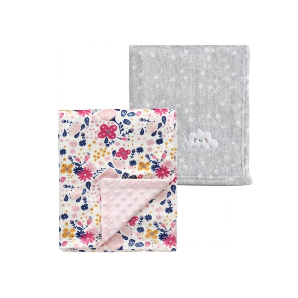 CREVENT 2Pcs 30\'\'X40\'\' Cute Cozy Fluffy Warm Baby Blankets for Infants Toddlers\' Bedding Crib Cot Stroller - Grey Cloud + Minky Flower