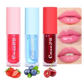 BINGBRUSH 3 Pcs Fruity Color Changing Lip Gloss for Girls, Pink Magic Mood Lip Oil Tinted, Temperature Color Change Lip Stain Lip Balm, Longlasting Lips Will Not Dry Out