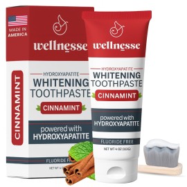 Wellnesse Hydroxyapatite Toothpaste - Fluoride Free for Sensitive Gums - Anti-Plaque, Remineralizing, Enamel Protection & Natural Whitening Toothpaste for Adults - Cinnamint Flavor - 4 oz