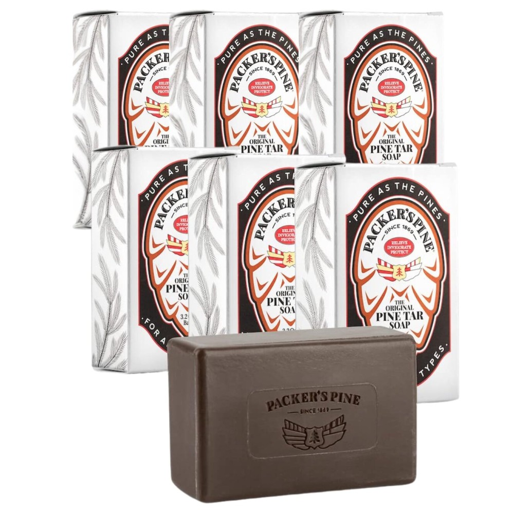 Packer\'s Pine Tar Soap | The Original Mens Body Soap Made With Natural Pine Tar and Pine Oils | All Natural Mens | Paraben, Sulfate, and Creosote Free - Regular, 3.2 Ounce (Pack of 6)