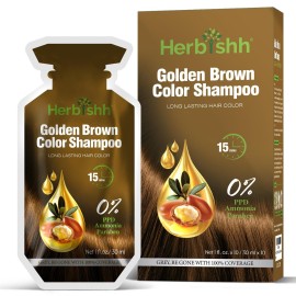 Golden Brown Hair Shampoo, Hair Color for Gray Coverage, 3 in 1 Hair Dye Shampoo - champu para tenir el cabello, Colors in Minutes, Easy to Use PPD Free Pouch 30mlx10p