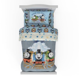 Thomas & Friends 4 Piece Toddler Bed Set - Super Soft & Cozy Reversible Microfiber Comforter and Sheets (Officially Licensed Product) by Franco