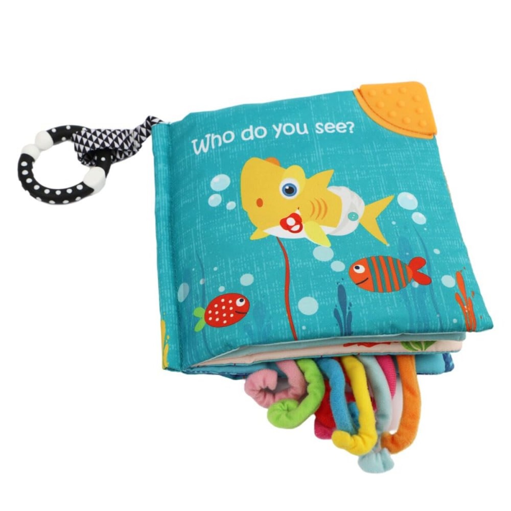 Fish Baby Books Toys, Touch Feel Cloth Crinkle Books for Babies, Infant Toys 0-6, 6-12, 12-18 Months,Early Learning Education Toys,Shower Baby Christmas Gifts for Boys Girls,Teething,Mirror,Shark