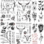 12 Sheets 90+ PCS Halloween Face Temporary Tattoos Stickers, Halloween Face Fake Tattoos Spider Bat Snake Skull Lion Tattoos Halloween Makeup Kit For Women Girls Halloween Masquerade Party