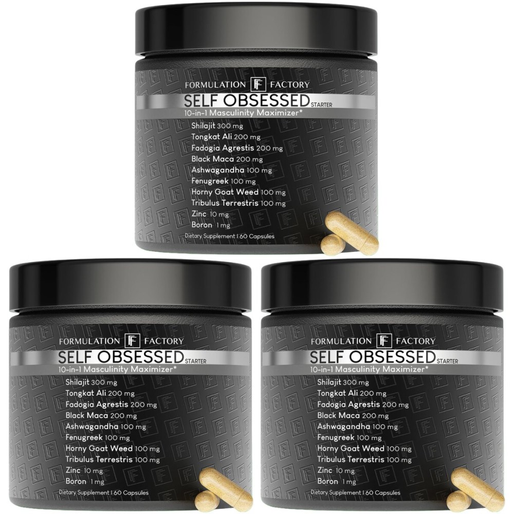 Formulation Factory Self Obsessed Starter 10-in-1 Masculinity Maximizer Supplement for Men with Shilajit, Tongkat Ali, Ashwagandha, Fenugreek to Support Muscle, Drive, Strength 180 Count (Pack of 3)