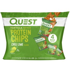 Quest Nutrition Chili Lime Tortilla Style Protein Chips, 20g Protein, 3g Net Carbs, Low Carb, Gluten Free, 1.1 oz (Pack of 4)