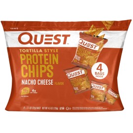 Quest Nutrition Nacho Cheese Tortilla Style Protein Chips, 18g Protein, 4g Net Carb, Low Carb, Gluten Free, 1.1 oz (Pack of 4)