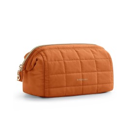 BAGSMART Makeup Bag Travel Toiletry Bag, Puffy Padded Make Up Bags for Women Makeup Organizer Case, Wide-open Pouch Purse Travel Essentials Toiletries Accessories Brushes, Rust Orange