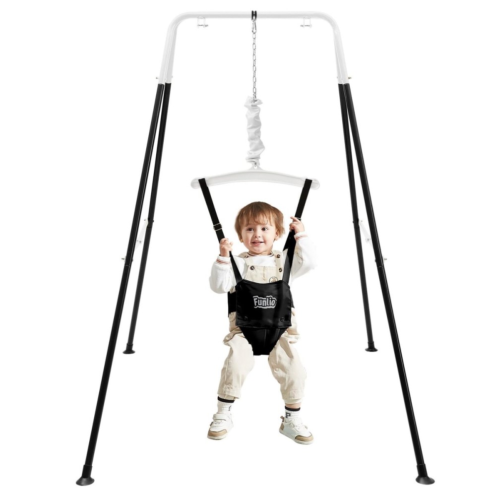 FUNLIO Baby Jumper with Stand for 6-24 Months, Toddler Jumper for Indoor/Outdoor Play, Infant for Baby Girl/Boy, with Adjustable Chain, Easy to Assemble & Store (with Stand) - Black