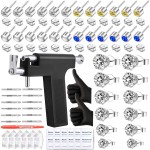 Self Ear Piercing Gun Kit with 18 Pairs of CZ Ear Stud Piercing Tools with Multi-Purpose Ear Gun for Salon and Home Use, Silver