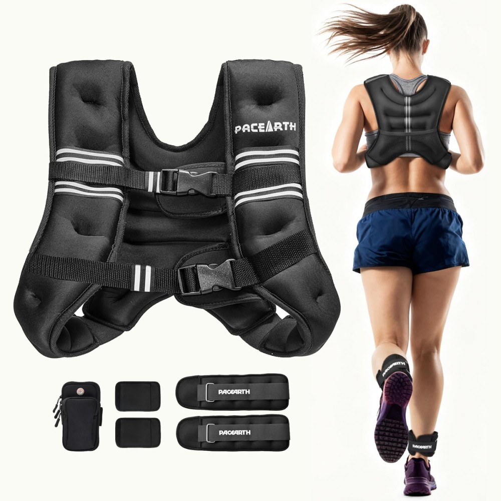 PACEARTH Weighted Vest,6lb/8lb/10lb/12lb/16lb/20lb/25lb/30lb Weight Vest with Reflective Stripe, Body Weight Vests for Women, Men, Weight Loss Workout, Strength Training, Running, Walking, Jogging