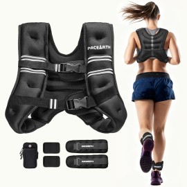 PACEARTH Weighted Vest,6lb/8lb/10lb/12lb/16lb/20lb/25lb/30lb Weight Vest with Reflective Stripe, Body Weight Vests for Women, Men, Weight Loss Workout, Strength Training, Running, Walking, Jogging