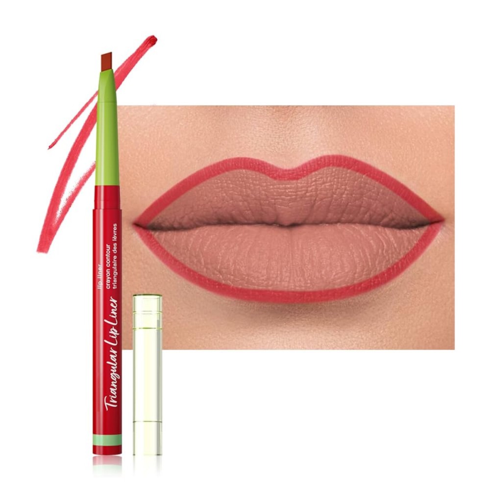 evpct Ruby Red Triangle Lip Liner Pencil Stick for Women, Retractable Lips Liner Pen Triangle Tip for Sculpting & Filling & Plumping, Longwear Lipliners Pencil, Vegan Cruelty Free Lip Filler Plumper