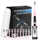 Seapeoa Adult Sonic Electric Toothbrush with 10 Brush Heads, Travel case, and Wall Bracket, Suitable for Both Adults and Children, IPX8 Waterproof, USB Charging, 42000VPM, Pink