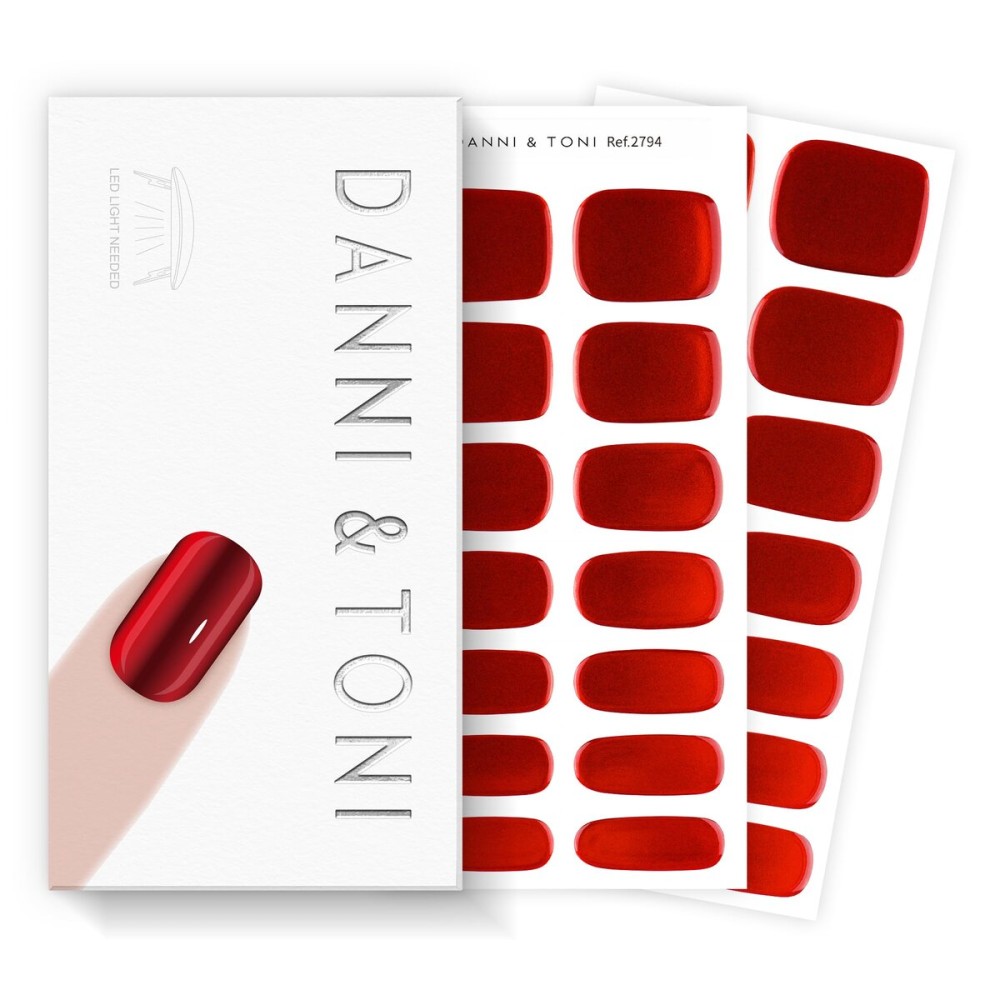 DANNI & TONI Semi Cured Gel Nail Strips Scarlet (Red Blaze) Mirror Gel Nail Wraps Gift for Woman