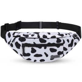 MAXTOP Cow Print Crossbody Bags for Women Cute Fanny Pack with 4-Zipper Pockets for Enjoy Music Concert Hiking Running Cycling Traveling Hands-Free Waist Pack Fits All Phones