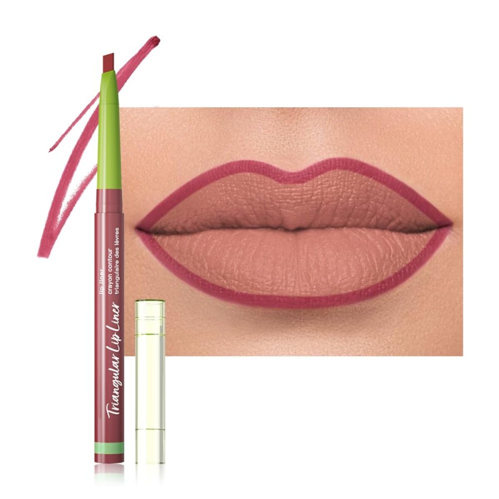evpct Plum Red Triangle Lip Liner Pencil Stick for Women, Retractable Lips Liner Pen Triangle Tip for Sculpting & Filling & Plumping, Longwear Lipliners Pencil, Vegan Cruelty Free Lip Filler Plumper