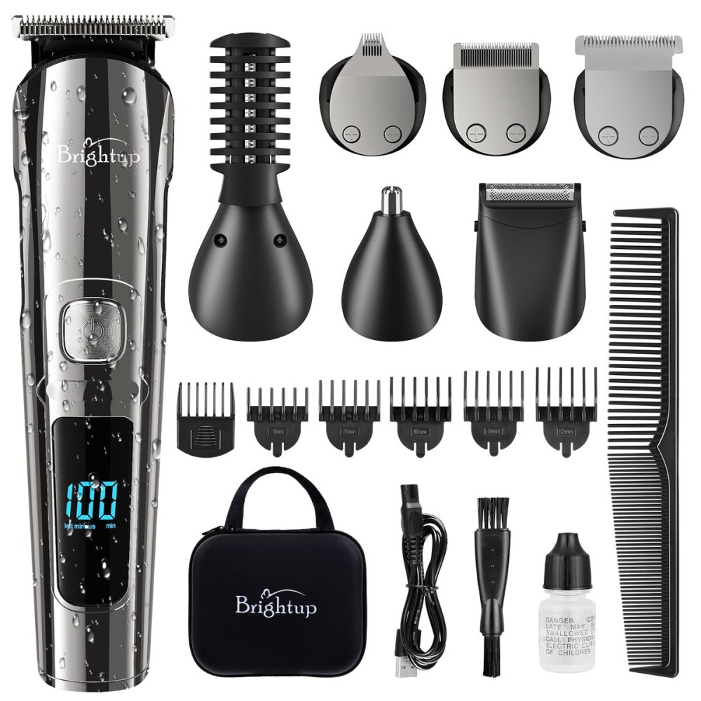Brightup Beard Trimmer for Men with Travel Case- Electric Razor & Shaver, Cordless Hair Clippers Trimmers Set, IPX7 Waterproof Mens Grooming Kit for Face, Mustache, Body, Ear, Nose Hair Trimmer