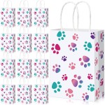Blulu 20 Pcs Puppy Dog Paw Gift Bags with Twist Handles, Dog Gift Paper Paw Treat Goodie Bags for PET Treat Party Favor, 6.3 x 3.1 x 8.6 Inch(Pink,Purple)