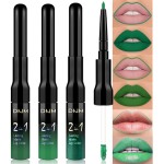 evpct 3Pcs Green Matte Shimmer Lip Liner & Liquid Lipsticks Stain Makeup Set for Women, Green Lip Liner Stain Long Lasting Waterproof Smudge Proof, Cruelty Free Lip Sticks Makeup 24 hours originales