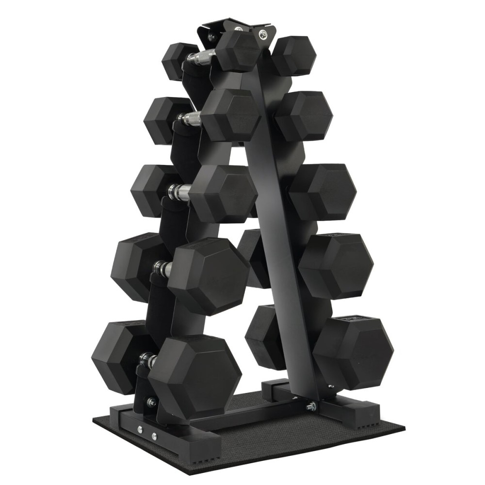 Fitvids Dumbbell Set with Rack  Dumbbell + A-Rack: 150LBS Set  Black