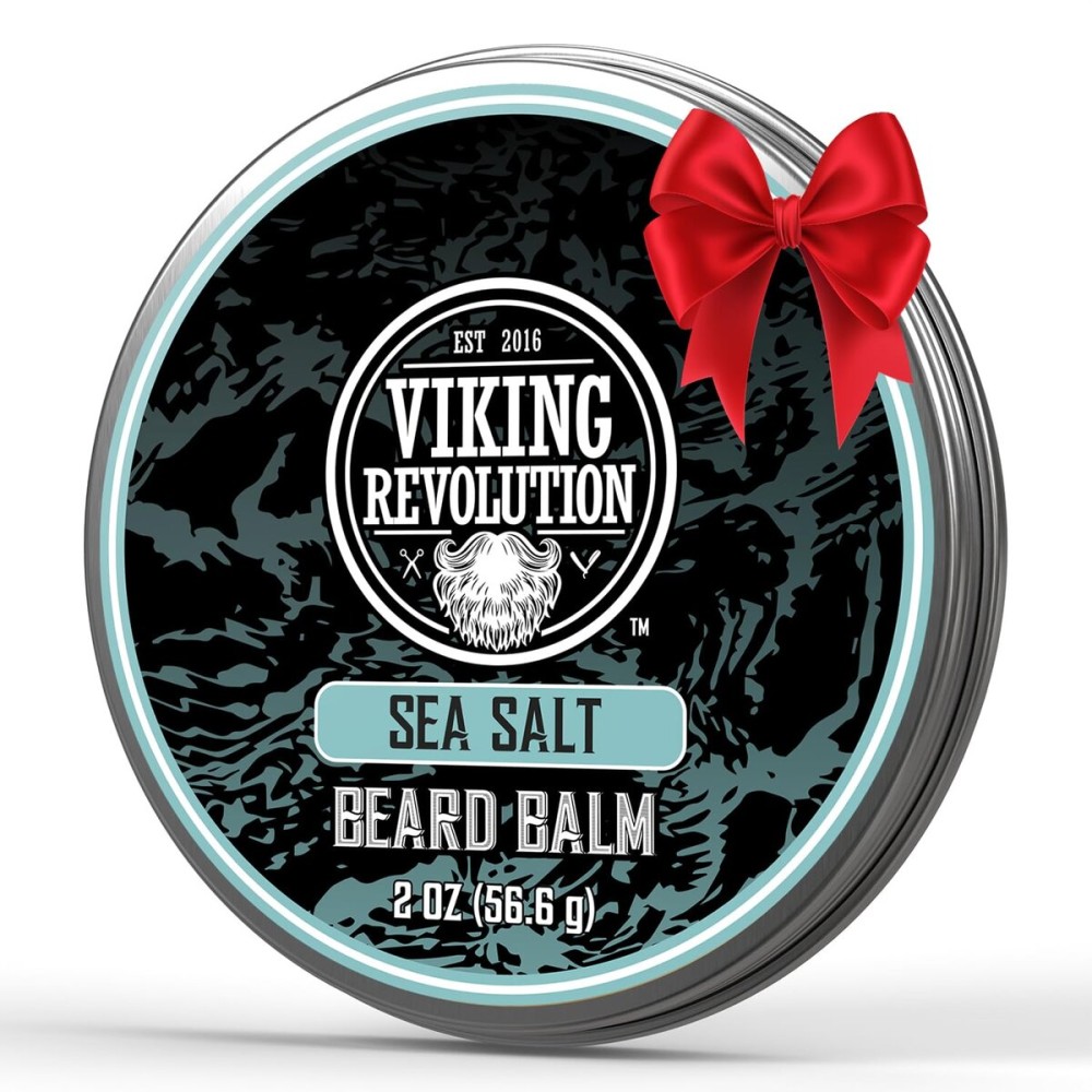 Viking Revolution Sea Salt Beard Balm for Men - Beard Butter for Men with Argan Oil and Jojoba Oil Softener and Moisturizer Styling Balm (1 Pack, 2oz)
