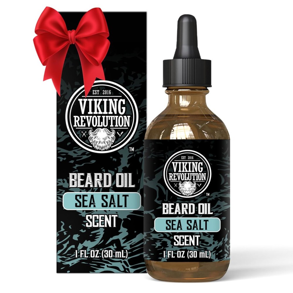 Viking Revolution Sea Salt Beard Oil for Men - Natural Mens Beard Oil with Argan Oil and Jojoba Oil - Beard Softener, Strengthens and Moisturizes - Beard Conditioner for Men (Sea Salt, 1 Pack)