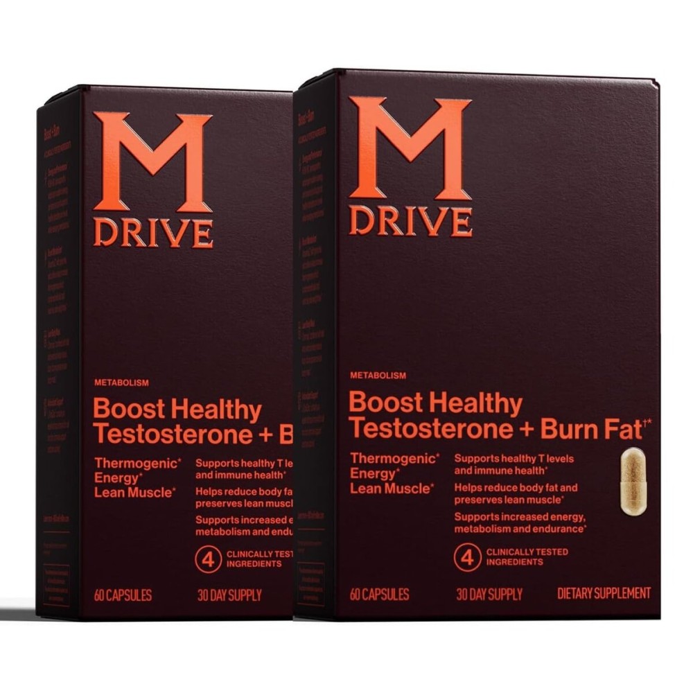 Mdrive Boost and Burn Testosterone Support Supplement with Zinc, KSM-66 Ashwagandha, Advantra Z, 120 Capsules