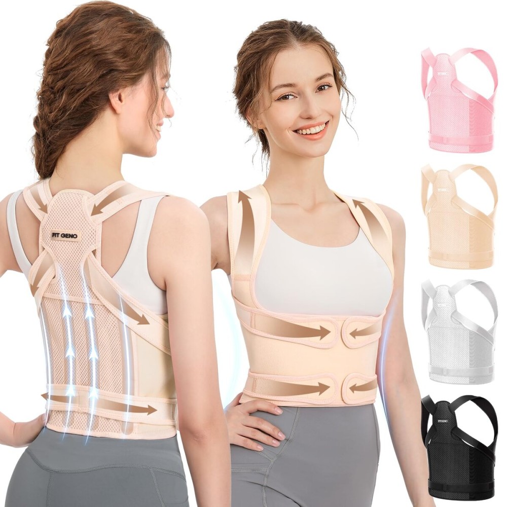 Fit Geno Back Brace Posture Corrector for Men & Women: Shoulder Straightener Adjustable Full Back Support Pain Relief - Scoliosis Hunchback Spine Corrector (Small)