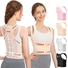 Fit Geno Back Brace Posture Corrector for Men & Women: Shoulder Straightener Adjustable Full Back Support Pain Relief - Scoliosis Hunchback Spine Corrector (Small)