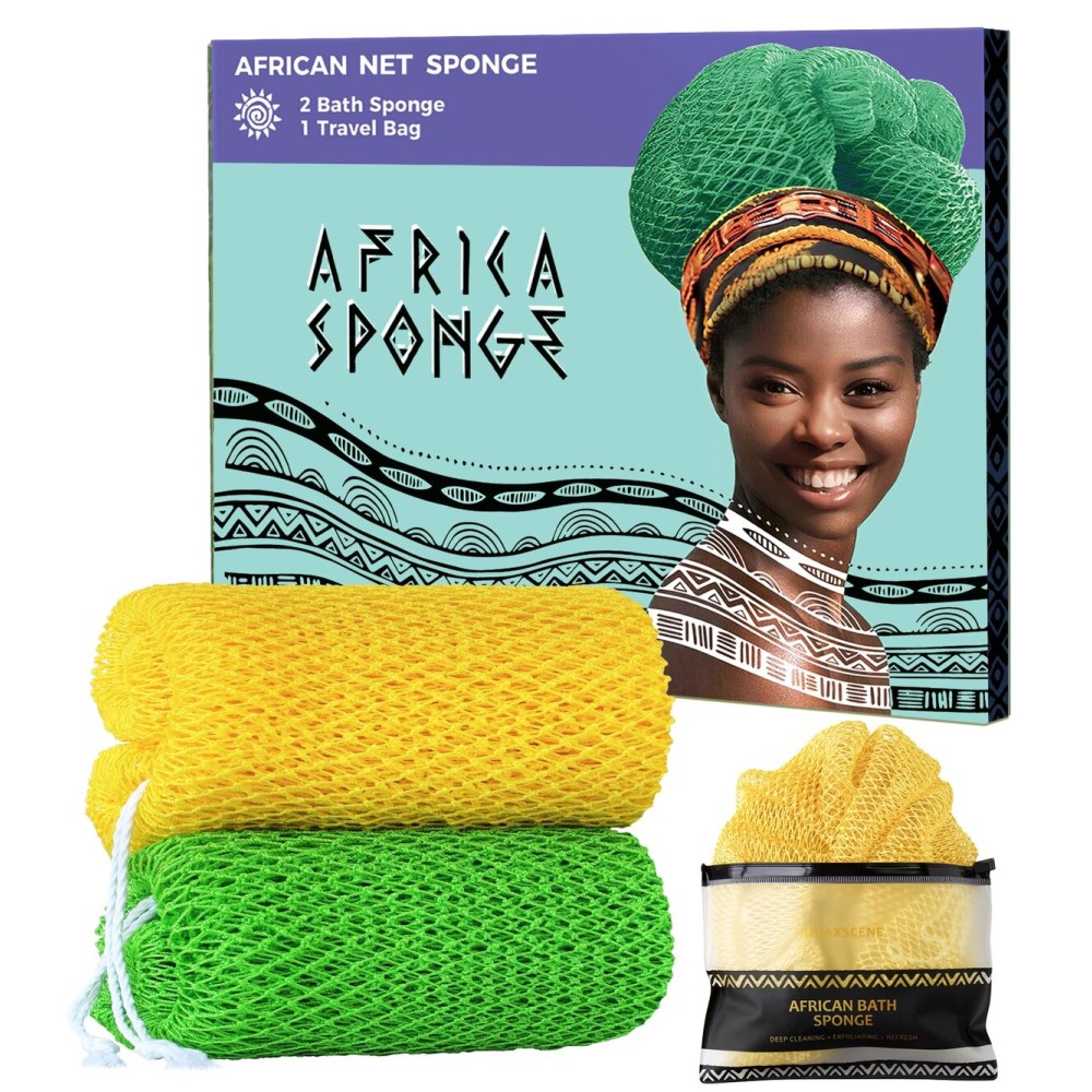 African Net Sponge with Knots - 2 Pieces Exfoliating Body Scrubber Bath Sponge - Back Scrubber Washcloth for Shower - Real African Scrub Exfoliator Body Care for Women