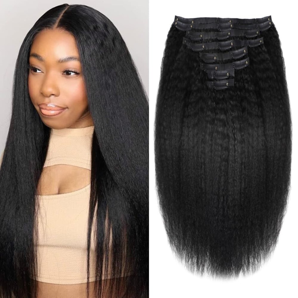 Seamless Clip In Hair Extensions Human Hair Invisible Pu Skin Weft Kinky Straight Seamless Clip Ins For Black Women Real Human Hair Extensions 8pcs With 18clips Per Set 120g (12inch,Natural Black)