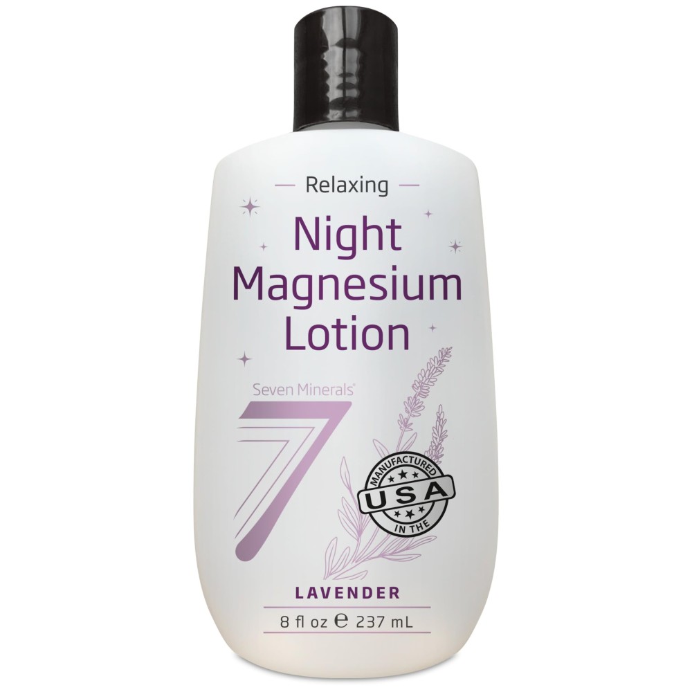 Seven Minerals Magnesium Lotion for Sleep - Lavender Relaxing Night Blend - Highly Concentrated Magnesium for Better Sleep, Body & Mind Relaxation. Non-Greasy Skin Friendly - 8 fl oz