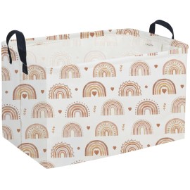 Sanjiaofeng Rectangular Boho Basket Rainbows Storage Bins,Girls Storage Basket with Handles.Clothers,Books,Kid\'s Gifts Bins. (Rainbows)